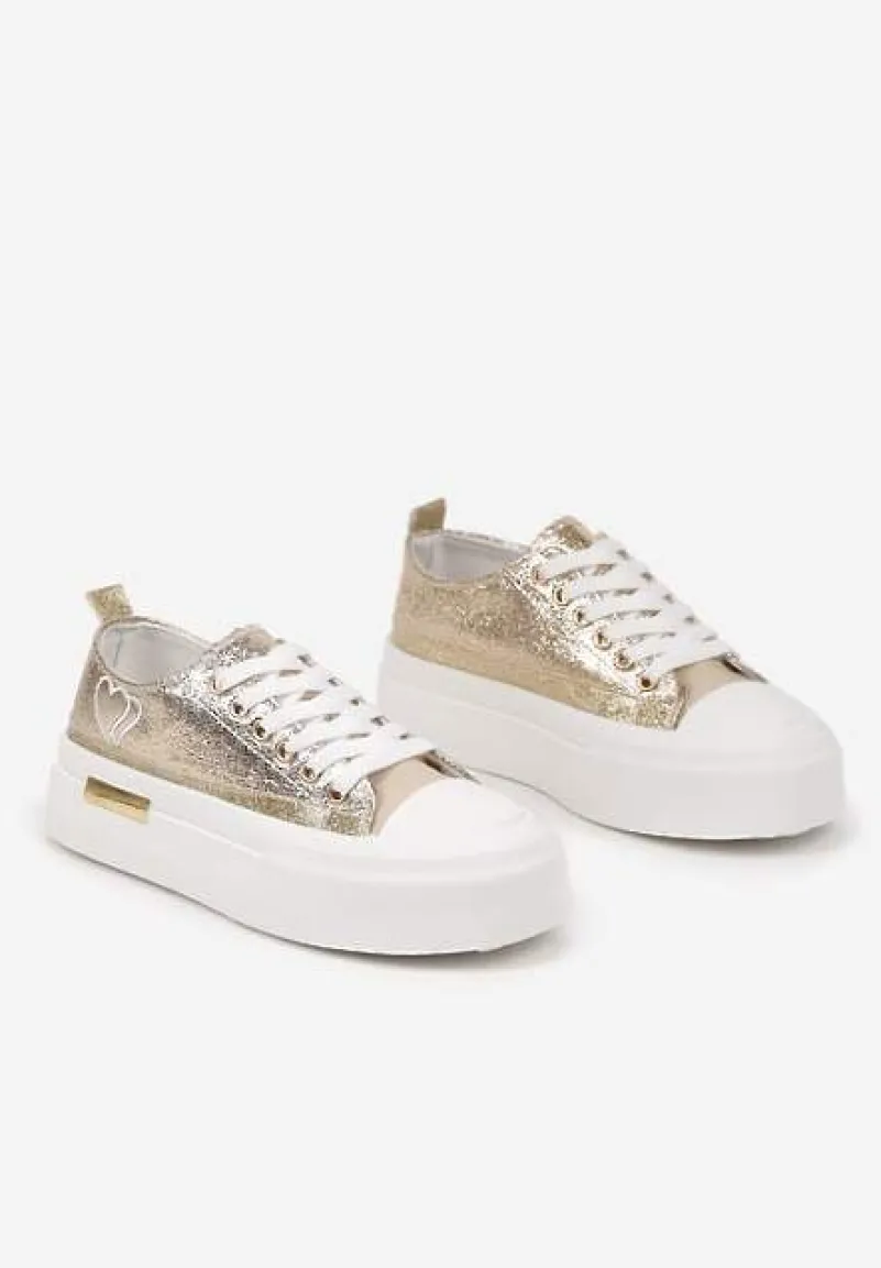 Złote Trampki na Platformie z Metalicznymi Sercami Florvila