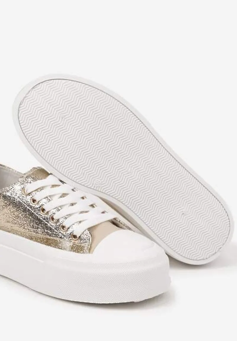 Złote Trampki na Platformie z Metalicznymi Sercami Florvila