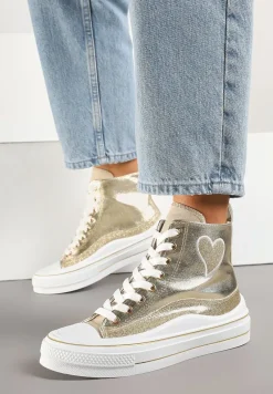 Złote Trampki na Platformie z Serduszkiem za Kostkę Ellista