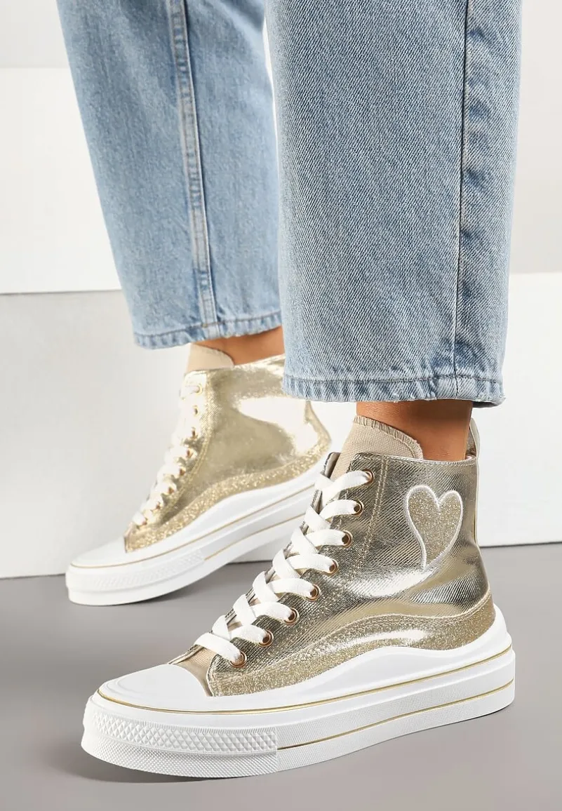 Złote Trampki na Platformie z Serduszkiem za Kostkę Ellista