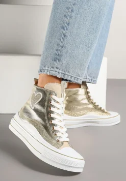 Złote Trampki na Platformie z Serduszkiem za Kostkę Ellista