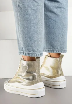 Złote Trampki na Platformie z Serduszkiem za Kostkę Ellista