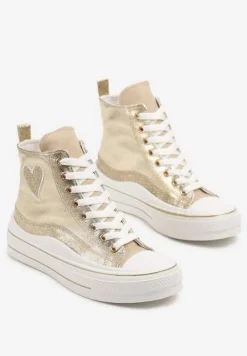 Złote Trampki na Platformie z Serduszkiem za Kostkę Ellista