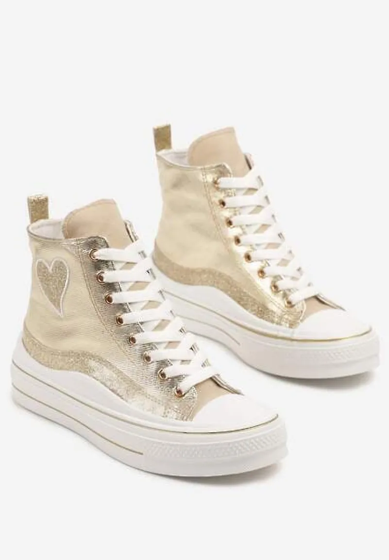 Złote Trampki na Platformie z Serduszkiem za Kostkę Ellista