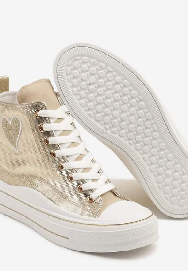 Złote Trampki na Platformie z Serduszkiem za Kostkę Ellista