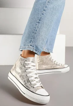 Złote Trampki z Wysoką Tłoczoną Cholewką Willevia