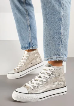 Złote Trampki z Wysoką Tłoczoną Cholewką Willevia