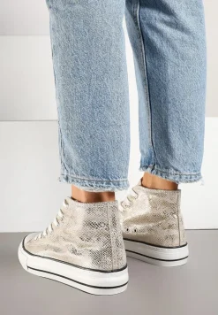 Złote Trampki z Wysoką Tłoczoną Cholewką Willevia