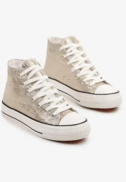 Złote Trampki z Wysoką Tłoczoną Cholewką Willevia