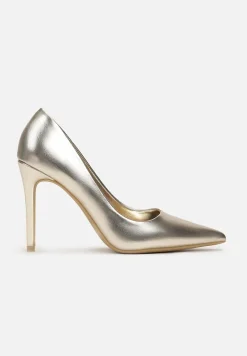 Złote Wysokie Szpilki z Gładkiej Imitacji Skóry Venitorre