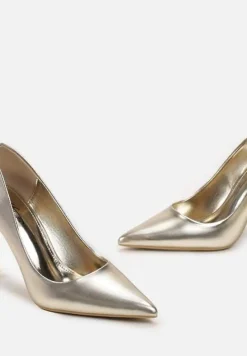 Złote Wysokie Szpilki z Gładkiej Imitacji Skóry Venitorre