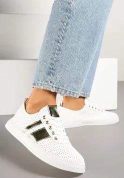 Złoto-Białe Tenisówki Ozdobione Paskami Meloti