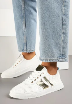 Złoto-Białe Tenisówki Ozdobione Paskami Meloti