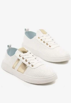 Złoto-Białe Tenisówki Ozdobione Paskami Meloti