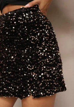 Złoto-Czarne Cekinowe Spódnico-Szorty High Waist Tifilda