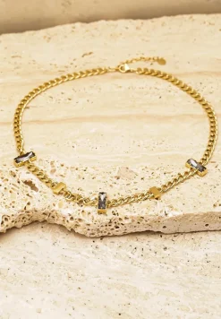 Złoty Gruby Naszyjnik z Prostokątnymi Kryształkami Siaoran