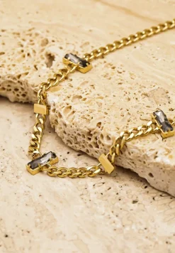 Złoty Gruby Naszyjnik z Prostokątnymi Kryształkami Siaoran