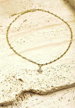 Złoty Naszyjnik z Błyszczącą Zawieszką Koniczynką i Cyrkoniami Firazia