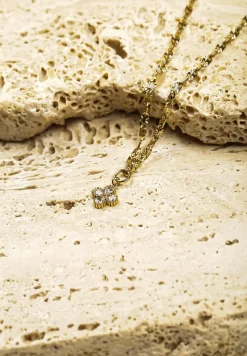 Złoty Naszyjnik z Błyszczącą Zawieszką Koniczynką i Cyrkoniami Firazia