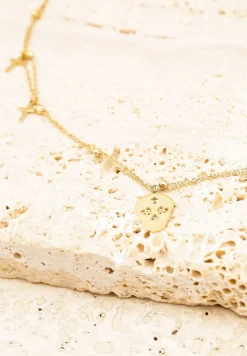 Złoty Naszyjnik z Podwójnym Łańcuszkiem z Zawieszkami Krzyżykami Tiamabel